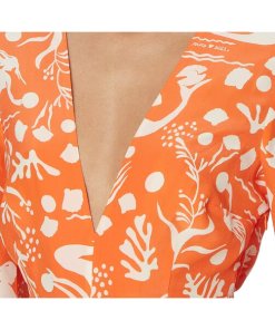 Rixo Rose Sea Life Print Silk Midi Dress