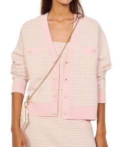 Sandro Brandy V-Neck Tweed Cardigan
