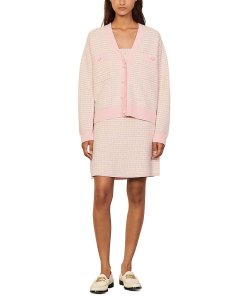 Sandro Brandy V-Neck Tweed Cardigan