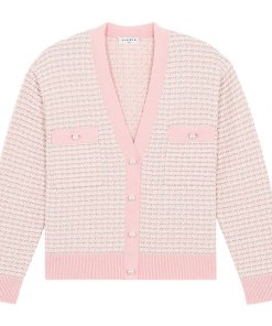 Sandro Brandy V-Neck Tweed Cardigan
