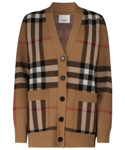 Burberry Willah Oversized Check Cashmere & Wool Cardigan