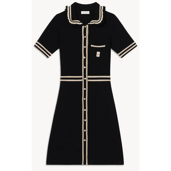 sandro lison short knit dress SANDRO Lison buttoned rib-knit dress