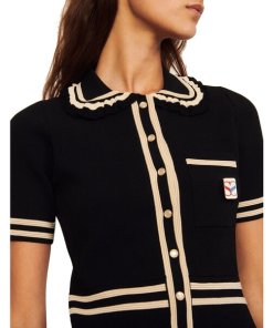 Sandro Flavia Short-Sleeve Contrast-Trim Dress