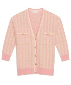 Sandro Kimberley Houndstooth Check Cotton & Wool Blend Cardigan