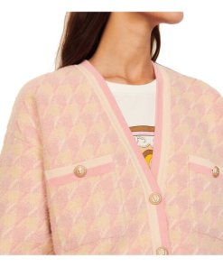 Sandro Kimberley Houndstooth Check Cotton & Wool Blend Cardigan