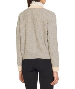 Sandro Jane Cable Knit Crop Cardigan