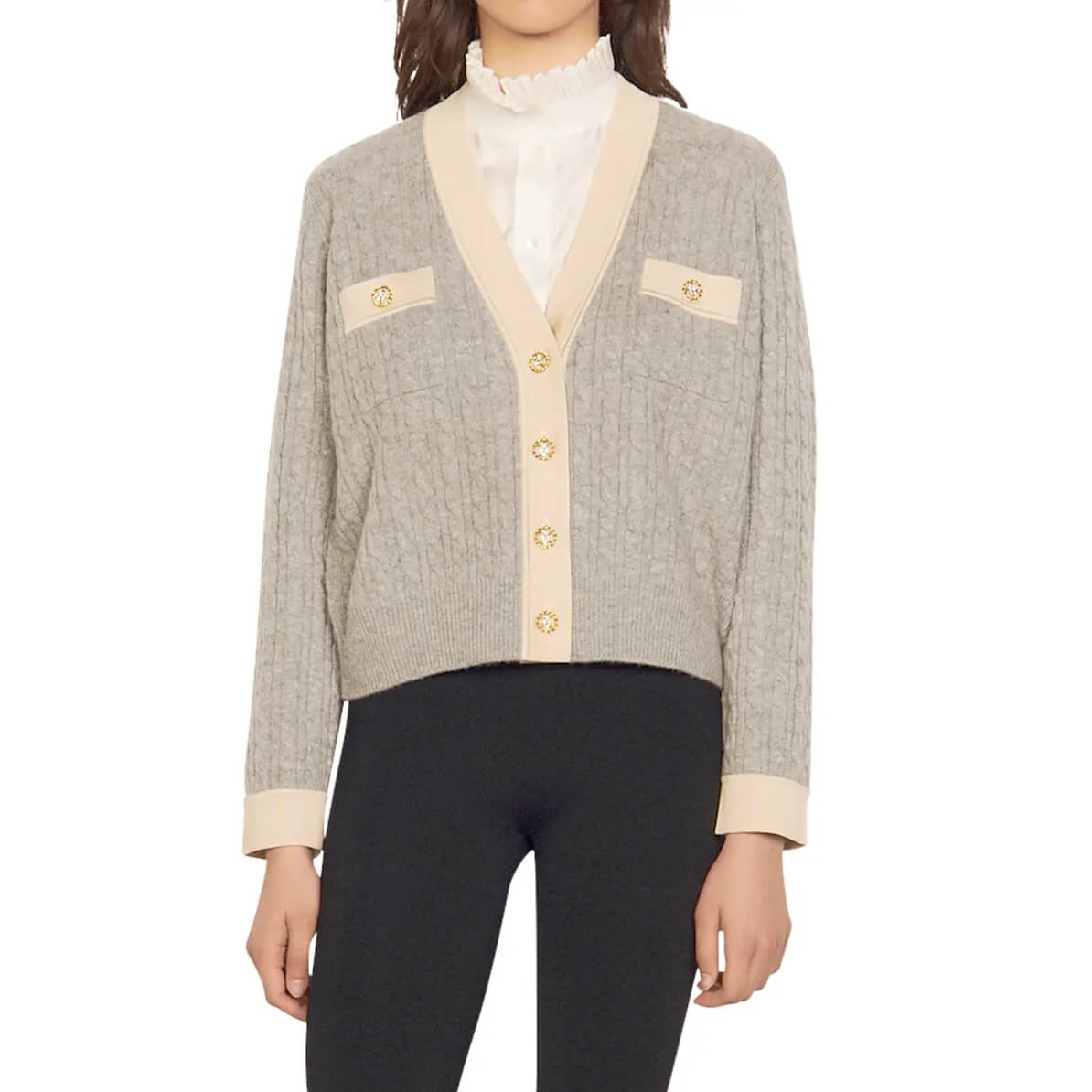 SANDOROサンドロ エイミー カーディガン Emile Cardigan With Ruffle Sleeve by Sandro | Rent the Runway