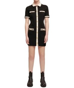 Maje Raveny Contrast Horsebit-Detailed Knit Dress