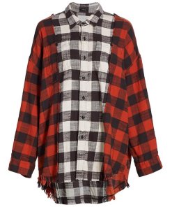 R13 Buffalo Plaid Drop Neck Combo Work Shirt