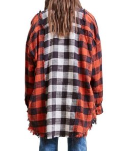 R13 Buffalo Plaid Drop Neck Combo Work Shirt
