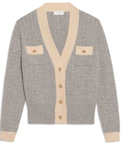 Sandro Jane Cable Knit Crop Cardigan