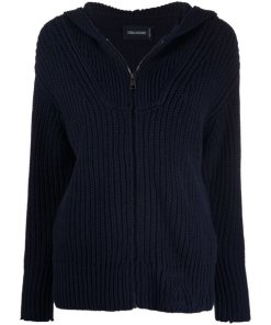Zadig & Voltaire Moore Cow Blason Embroidered Zip-Up Cotton Sweater