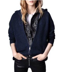 Zadig & Voltaire Moore Cow Blason Embroidered Zip-Up Cotton Sweater