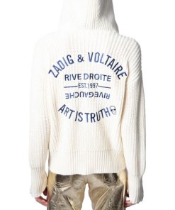 Zadig & Voltaire Moore Cow Blason Embroidered Zip-Up Cotton Sweater