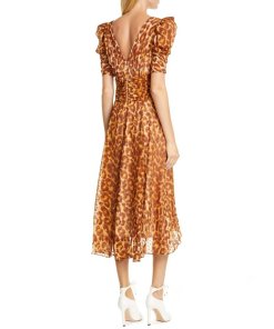 Kate Spade Panthera Clip Dot Puff-Sleeve Midi Dress