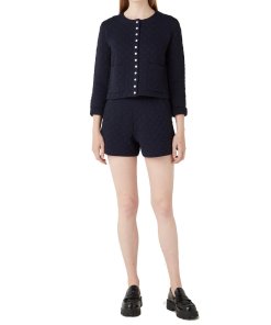 Maje Monnea Geometric Quilted Knitted Cardigan