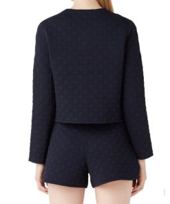 Maje Monnea Geometric Quilted Knitted Cardigan