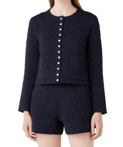 Maje Monnea Geometric Quilted Knitted Cardigan