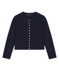 Maje Monnea Geometric Quilted Knitted Cardigan