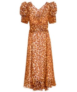 Kate Spade Panthera Clip Dot Puff-Sleeve Midi Dress