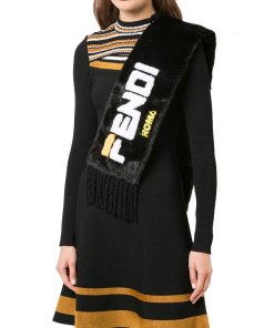 Fendi x Fila Logo Fringed Mink Scarf