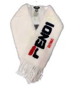 Fendi x Fila Logo Fringed Mink Scarf