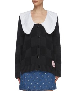 Ganni Oversized Collar Smiley Intarsia Cotton Robe Cardigan