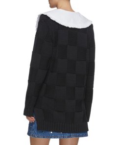 Ganni Oversized Collar Smiley Intarsia Cotton Robe Cardigan