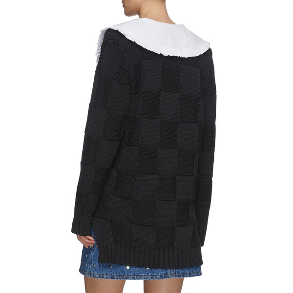 Ganni Oversized Collar Smiley Intarsia Cotton Robe Cardigan