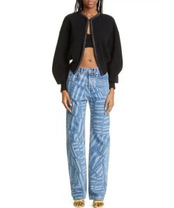 Alexander Wang Crop Crystal Placket Wool Cardigan