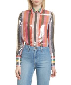 Alice + Olivia Rainbow Willa Metallic Striped Shirt