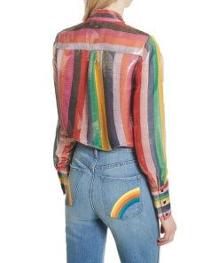 Alice + Olivia Rainbow Willa Metallic Striped Shirt