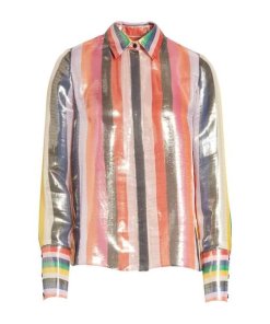Alice + Olivia Rainbow Willa Metallic Striped Shirt
