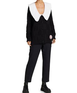 Ganni Oversized Collar Smiley Intarsia Cotton Robe Cardigan