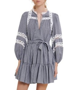 Maje Ritchy Cotton Gingham & Lace Dress