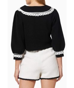 Maje Mirandal Lace-Trim Collared Cardigan