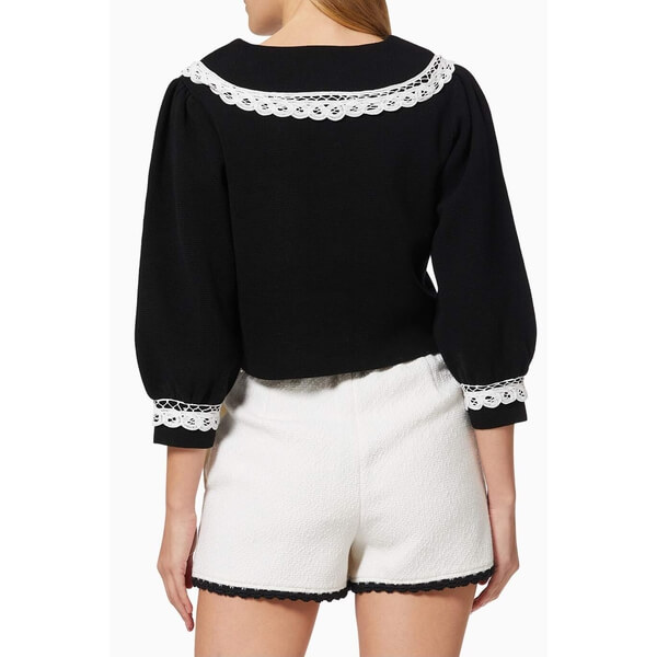 Maje Mirandal Lace-Trim Collared Cardigan