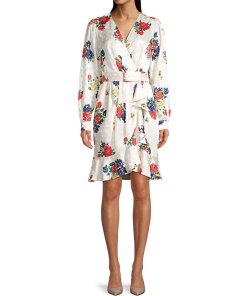 Tory Burch Floral Ruffle Silk Belted Wrap Dress