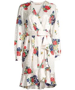 Tory Burch Floral Ruffle Silk Belted Wrap Dress