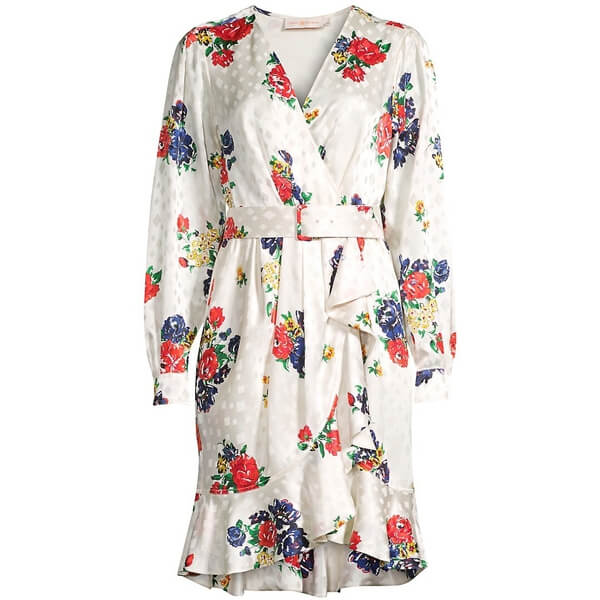Tory Burch Floral Ruffle Silk Belted Wrap Dress