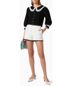 Maje Mirandal Lace-Trim Collared Cardigan