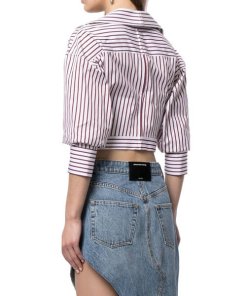 Alexander Wang Cropped Striped Cotton Bustier Shirt