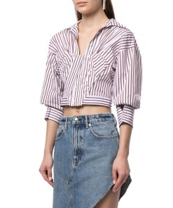 Alexander Wang Cropped Striped Cotton Bustier Shirt