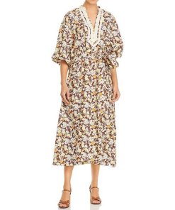 Tory Burch Reverie Floral Balloon-Sleeve Caftan Dress