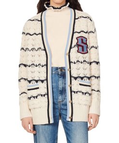 Sandro Ludvik Crocheted Logo Patch Cardigan