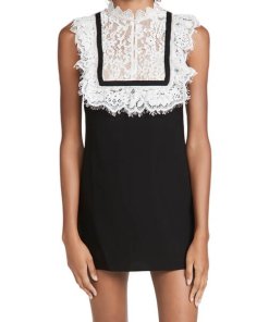 Self-Portrait Monochrome Fine Lace Crepe Mini Dress