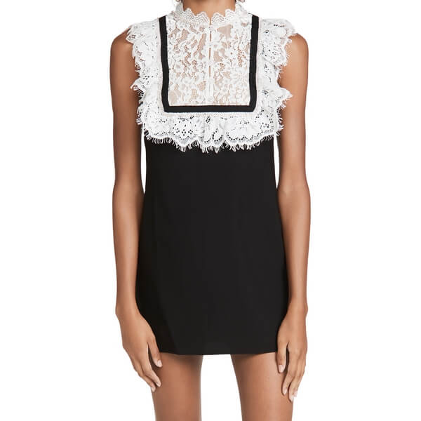knee length dresses for ladies Self-Portrait - Black Lace Trim Knit Mini Dress