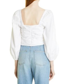 Veronica Beard Kayla Puff-Sleeve Square-Neck Cotton-Blend Top