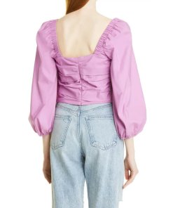 Veronica Beard Kayla Puff-Sleeve Square-Neck Cotton-Blend Top