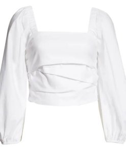 Veronica Beard Kayla Puff-Sleeve Square-Neck Cotton-Blend Top